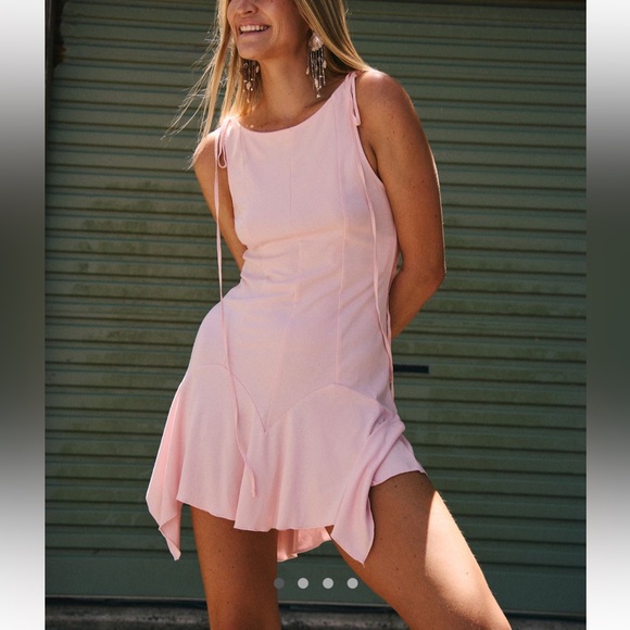 Free People Good Feels Pointed Drop-Waist Asymmetric Pixie Style Mini Dress - Picture 2 of 4